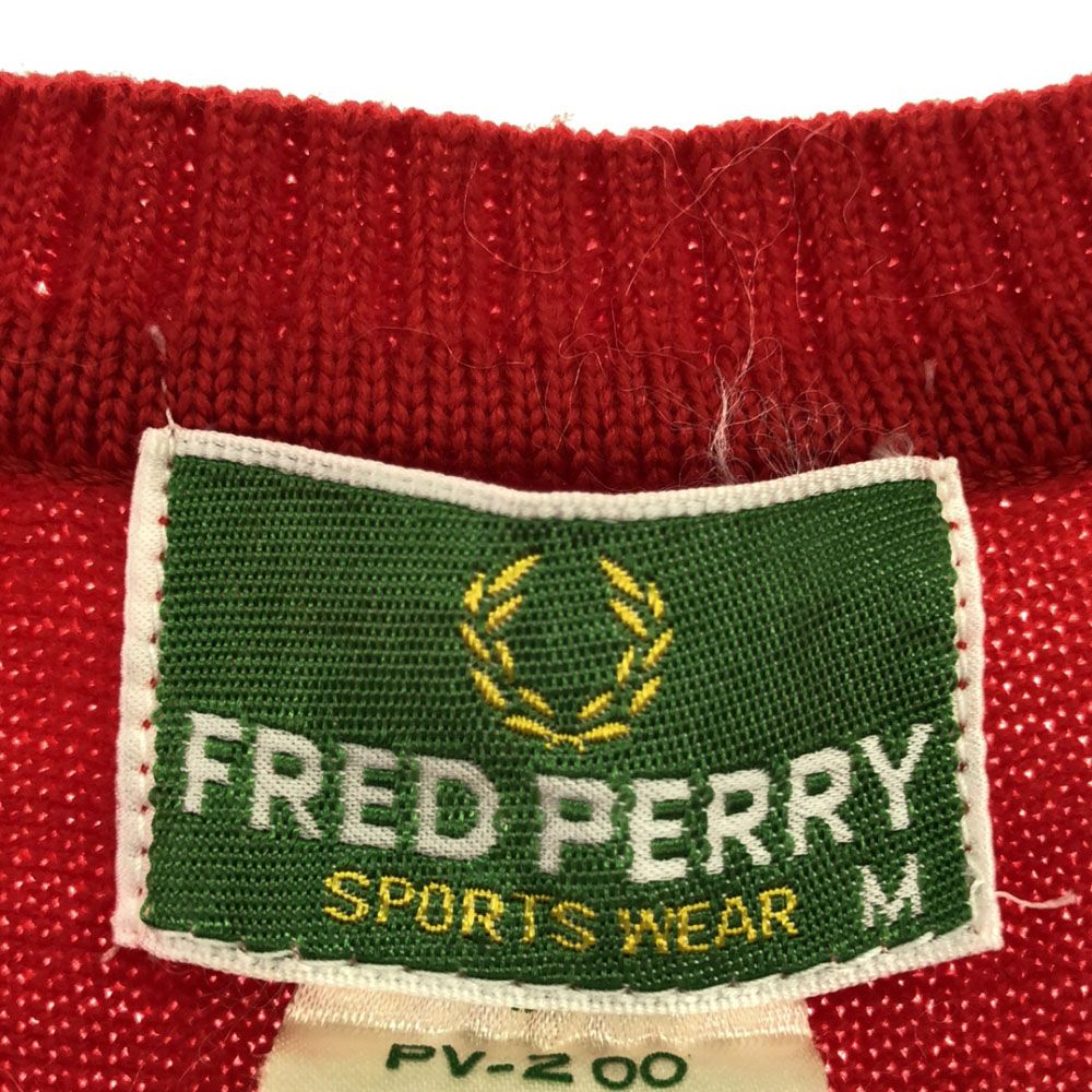 フレッドペリー ロゴ刺繍 Vネック ニットベスト M レッド FRED