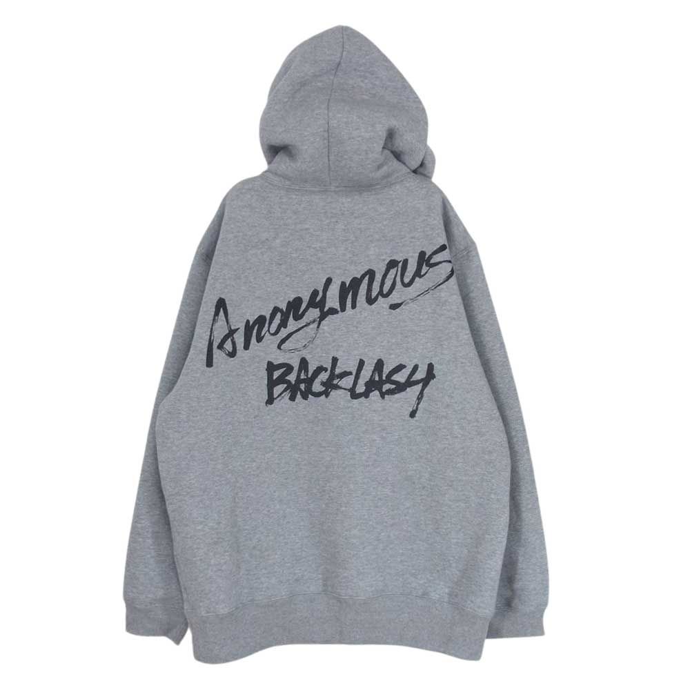 ISAMUKATAYAMA BACKLASH イサムカタヤマバックラッシュ ANONYMOUS アノニマス別注 ロゴプリント プルオーバー スポンジ フーディ パーカー ブラック系 L【美品】【中古】 ISAMUKATAYAMA BACKLASH イサムカタヤマバックラッシュ ANONYMOUS