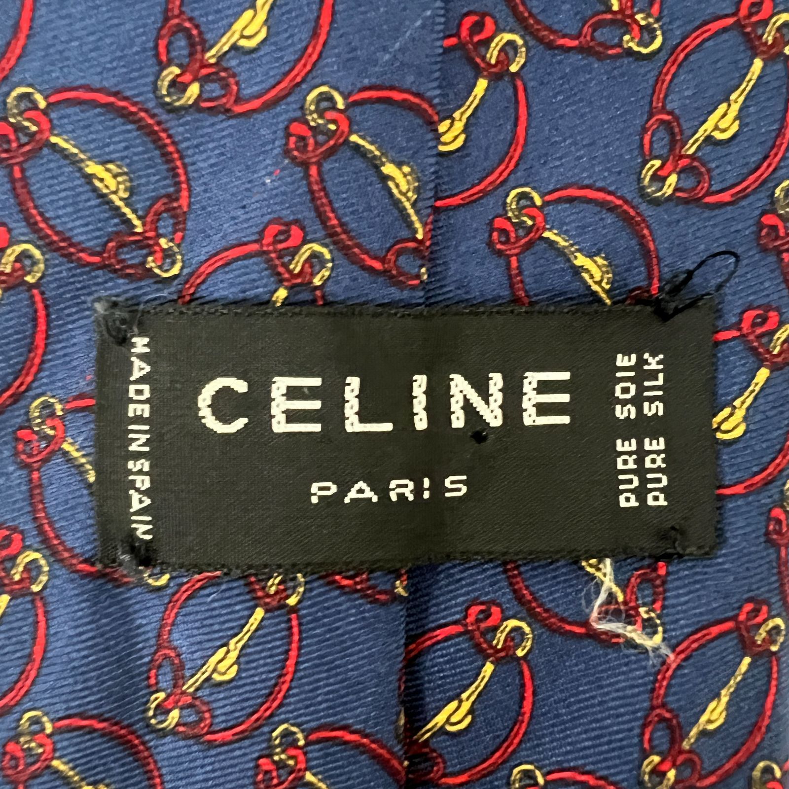 CELINE セリーヌ 美品 ネクタイ 高級シルク マカダム トリオンフ 総柄 CELINE セリーヌ ネクタイ マカダム トリオンフ ロゴ 総柄 紺