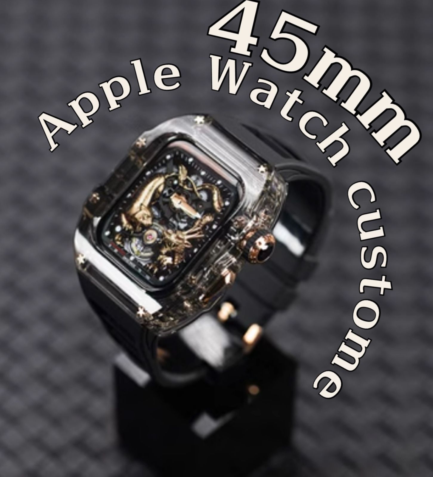 ブラックアップルウォッチバンド ラバーベルト カバー Apple Watch ケース 45mm スポーツ