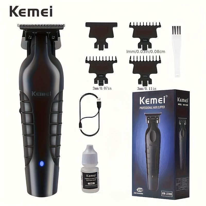 ケメイ 2299 プロフェッショナル ヘア＆ビアード トリマー メンズ用 - ゼロギャップ、コードレス充電式クリッパー T-ブレード付き、USB充電、リチウムバッテリー