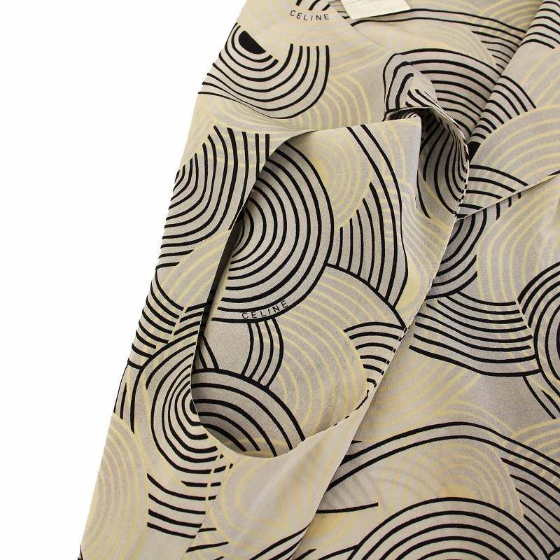セリーヌ CELINE ノースリーブ シャツ カットソー 総柄 シルク 40 グレージュ /YM レディース セリーヌ CELINE ノースリーブ シャツ カットソー 総柄 シルク