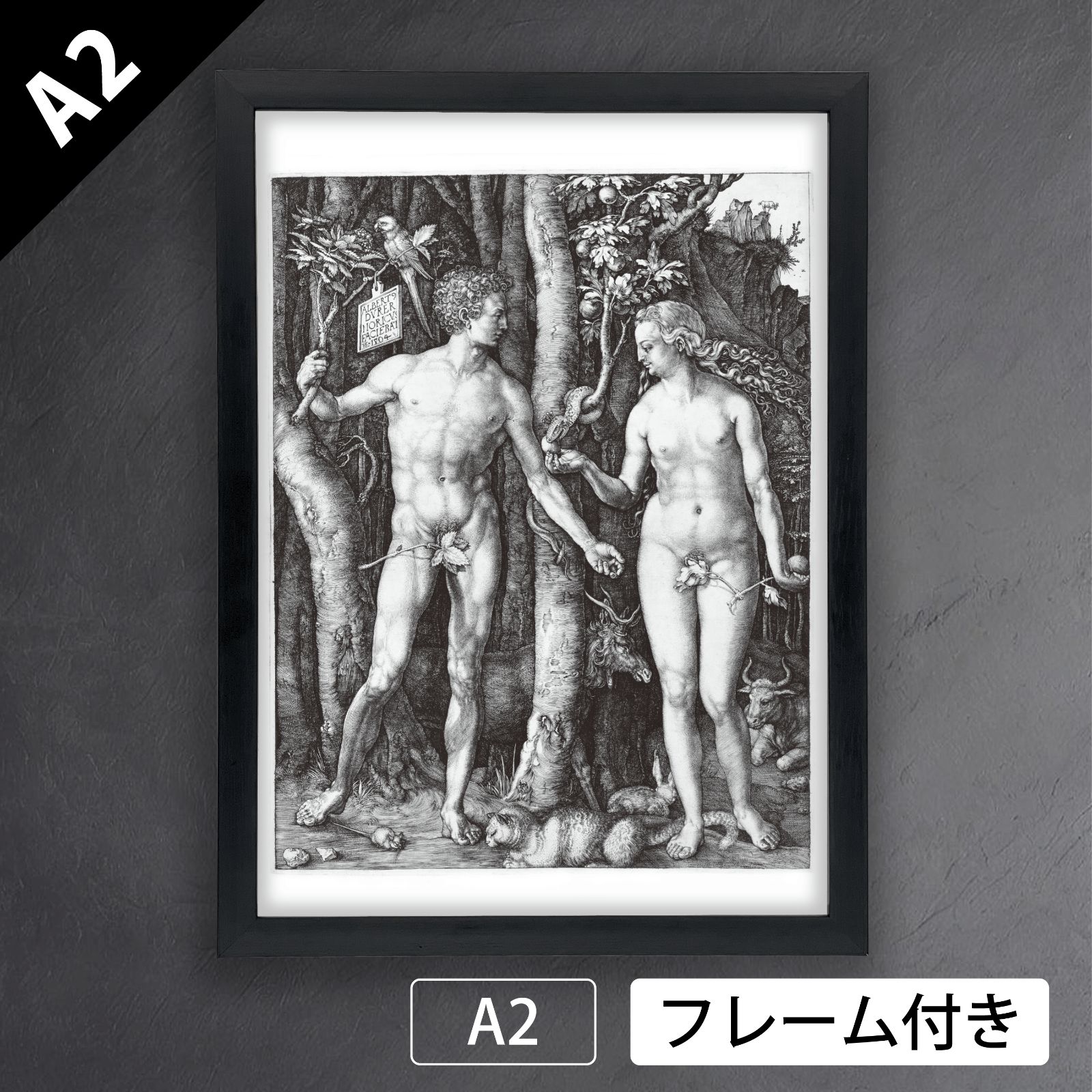 アルブレヒト デューラー アダムとイブ 1504年 アートポスターA2 マット紙 フレーム付 IN