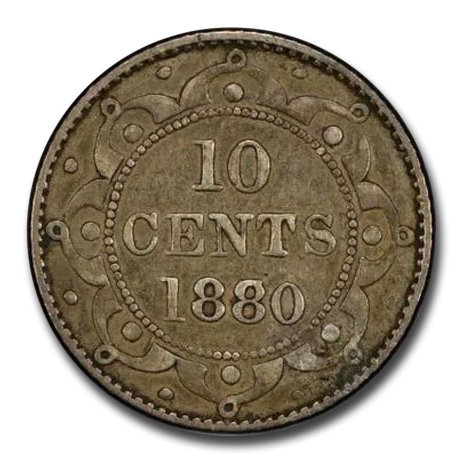 1880 foundland Silver 10 Cents Victoria XF-45 PCGS