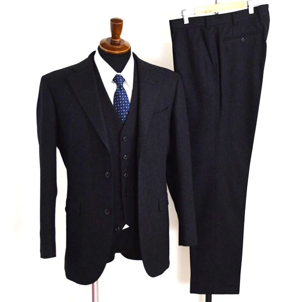 YOSHIDAYA 3ピース 段返り 3つボタン シングルスーツ L A7 ダークグレー ノータック 袖口4つ釦 本切羽 33343 合冬 秋冬 5XI060 メンズビジネス 202509