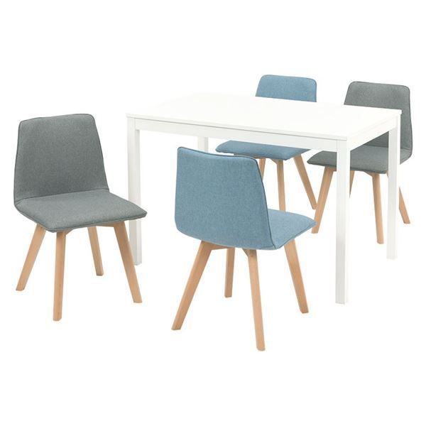 ダイニング 5点セット テーブル 110×70cm ホワイト×1 チェア ブルー グレー×各色2 木製 組立品 リビング キッチン リビング 代引不可