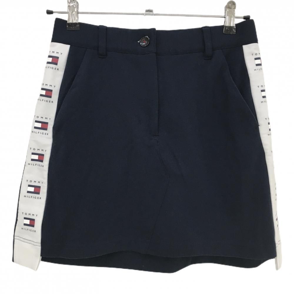 【美品】トミーヒルフィガー スカート ネイビー×白 サイドロゴ ウエスト一部ゴム  レディース M ゴルフウェア Tommy Hilfiger Golf