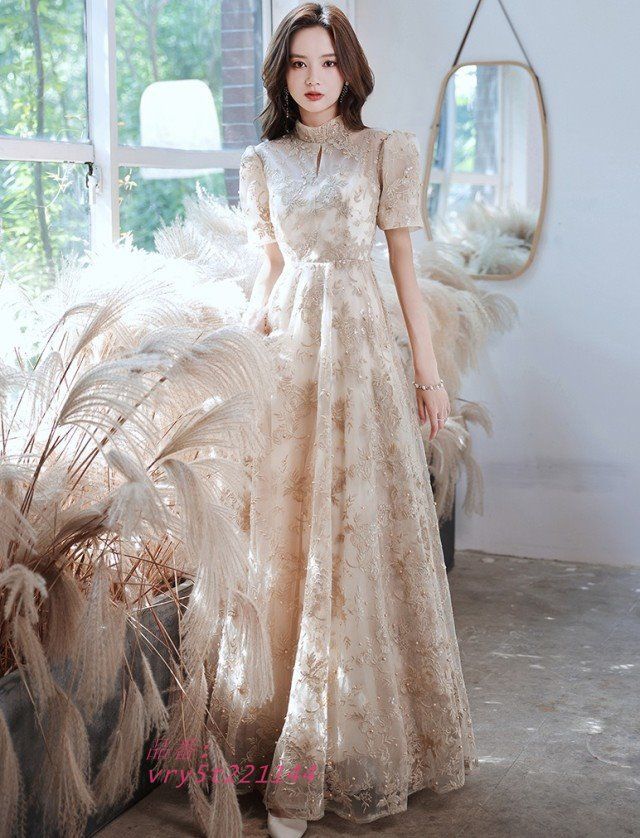 パーティードレス 結婚式 お呼ばれドレス 袖あり ハイネック ドレス 大きいサイズ ロングドレス 3L ロング 小さいサイズ 韓国 フ ドレス 半袖 4L vry5t221144