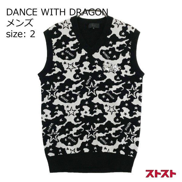 DANCE WITH DRAGON ダンスウィズドラゴン D1-670710 Vネック ニットベスト カモフラ 迷彩 総柄 ブラック系 2 [240101145899]