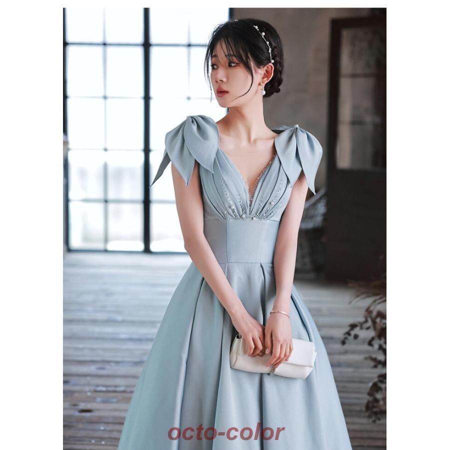 Vネックイブニングドレスサテンパーティー 楽天市場】サテン ロングドレス イブニングドレス フォーマル