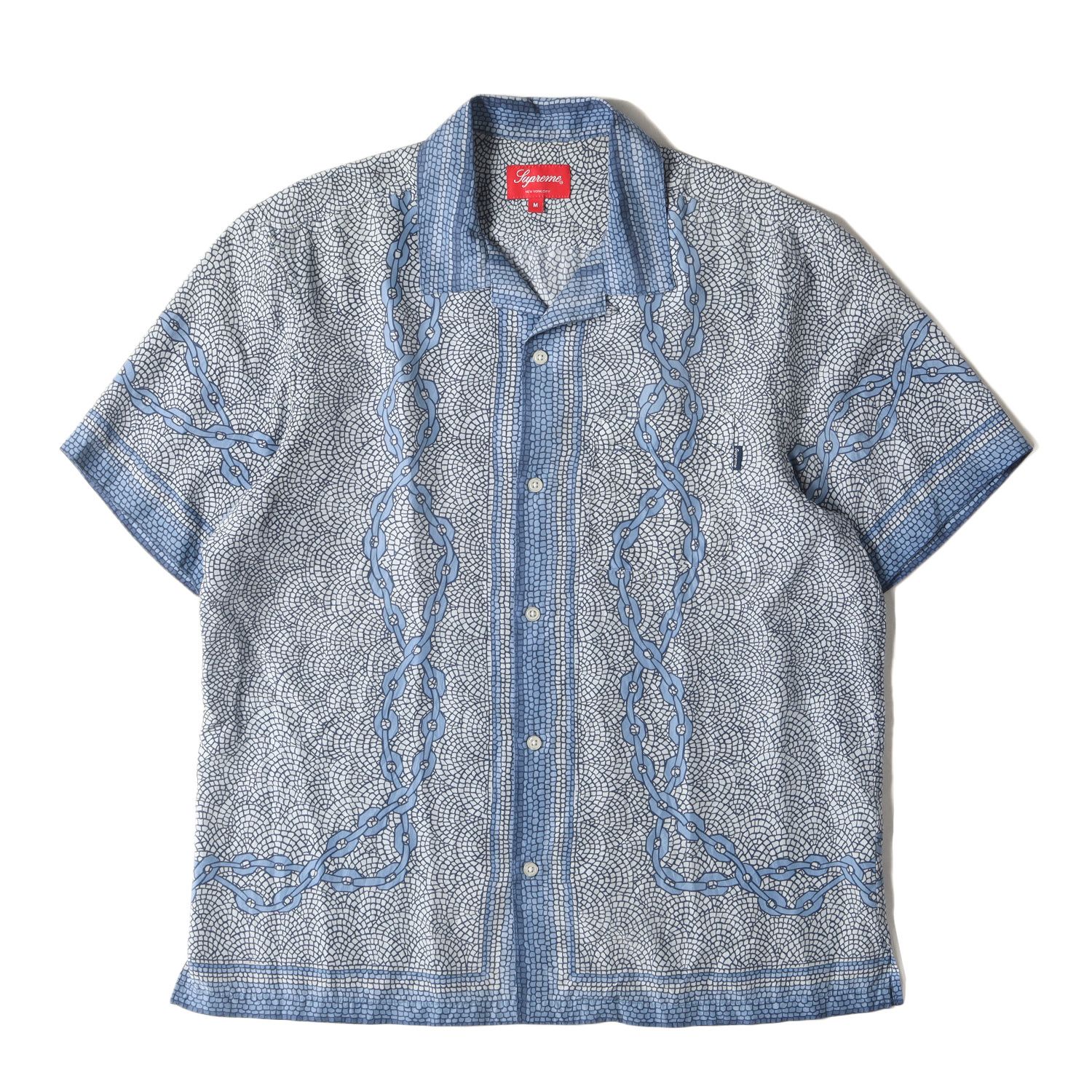 シュプリーム 20SS モザイク シルク シャツ 半袖 オープンカラー 総柄 M Supreme シュプリーム シャツ サイズ:M 20SS モザイク エンブレム