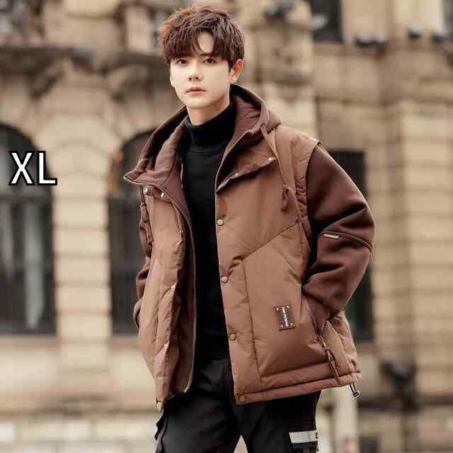 [XL ]秋冬 コーデ メンズ 服 シンプル ファッション オシャレ 大人 かっこいい 大きいサイズ ストリート 紳士服 フード付き ダウン ジャケット 冬 ダック スウェットシャツ