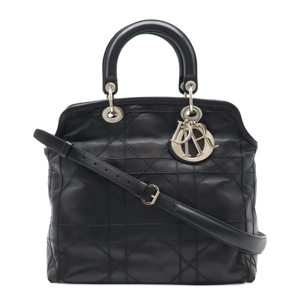Christian Dior クリスチャン ディオール グランヴィル カナージュ ハンドバッグ 2WAY ショルダーバッグ レザー ブラック 黒 M1300PGCA