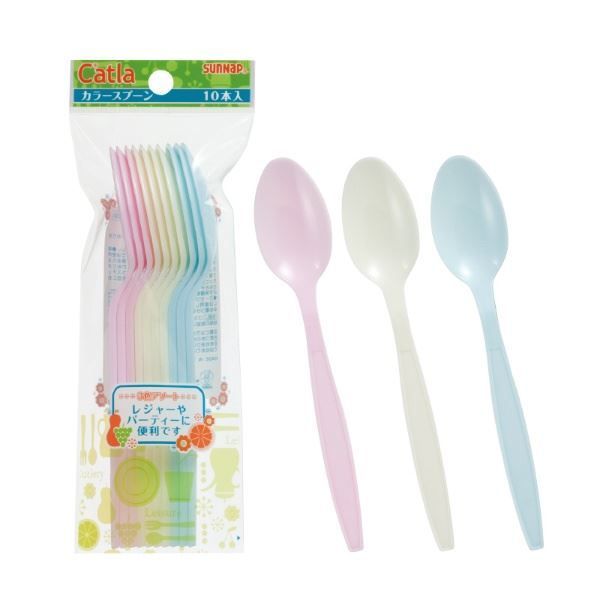 まとめ カラースプーン|使い捨て食器 17cm 10本入 3色アソート プラスチック アウトドア パーティー ×100個セット