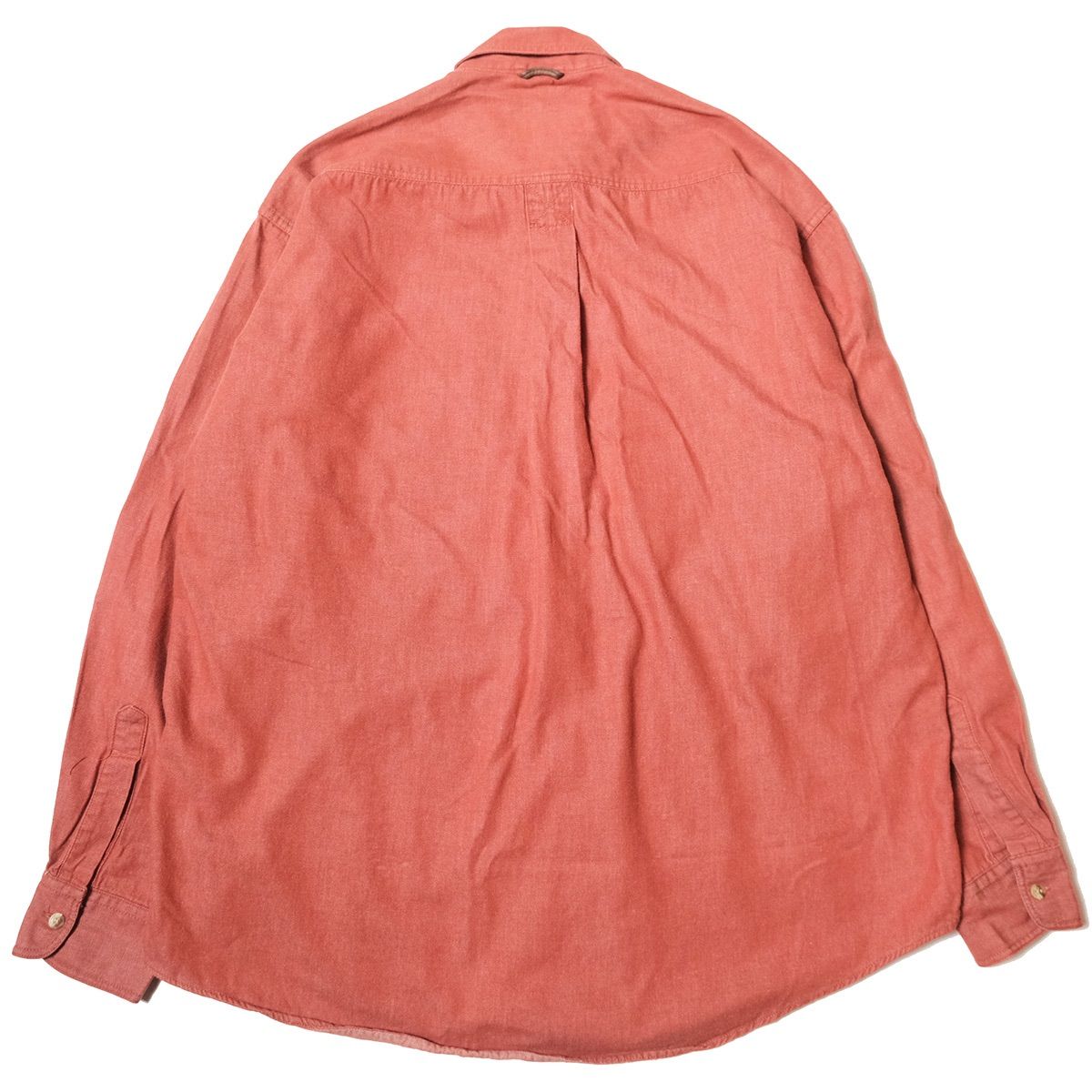 90's ティンバーランド カラー デニム ワークシャツ 長袖 (XL) 赤 無地