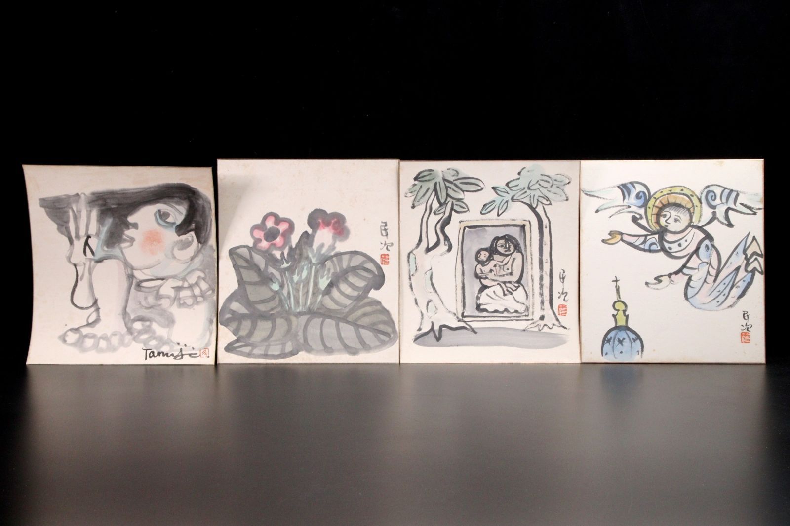 掛け軸 中国 ビンテージ 有名書家？水墨画 石公中国書画家協会理事