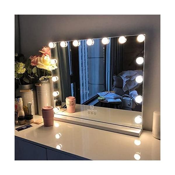 FENCHILIN 化粧鏡 女優ミラー ハリウッドミラー 壁掛け|卓上両用 USBポート付き A-58×46cm- 58x46センチメー