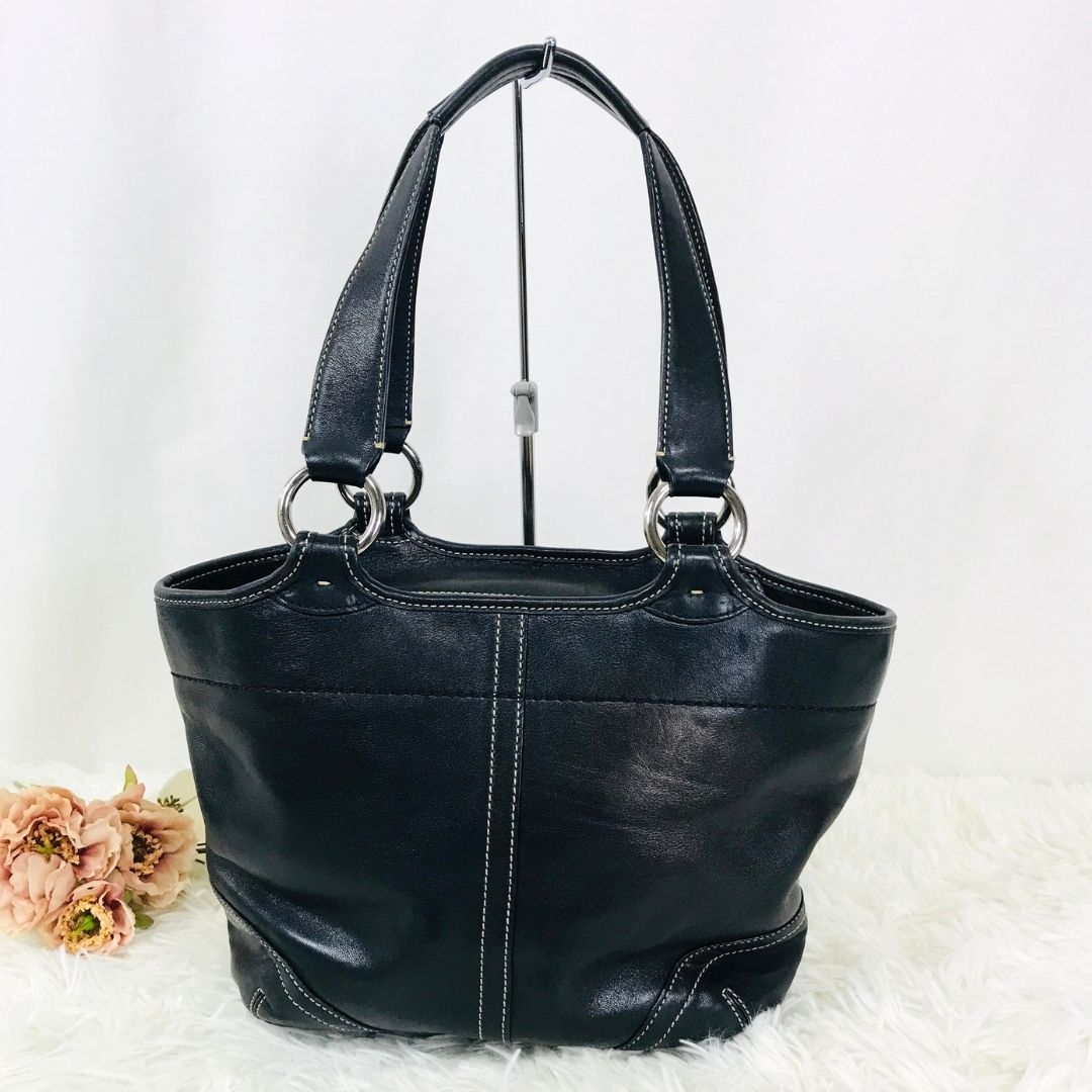 COACH コーチ ハンドバッグ 黒 ブラック レザー 品番9637 保存袋有り 