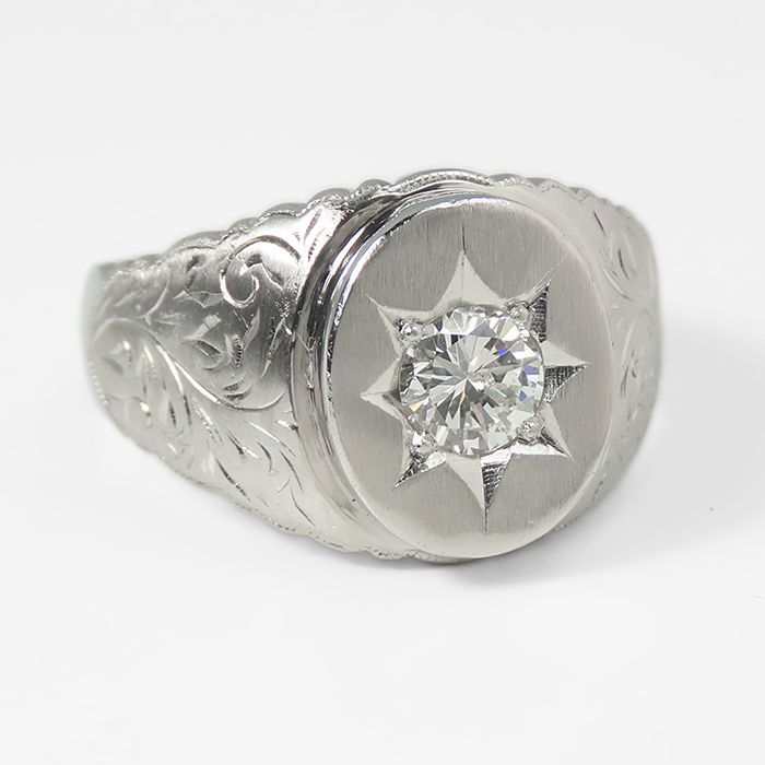 Pt850 ダイヤモンド メンズ リング】プラチナ 印台 0.56ct ダイヤ 指輪