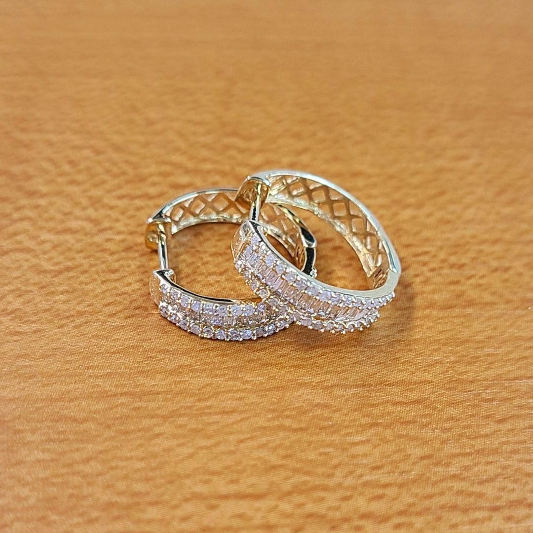 2way 計 0.5ct ダイヤモンド K18 yg エタニティ フープ ピアス