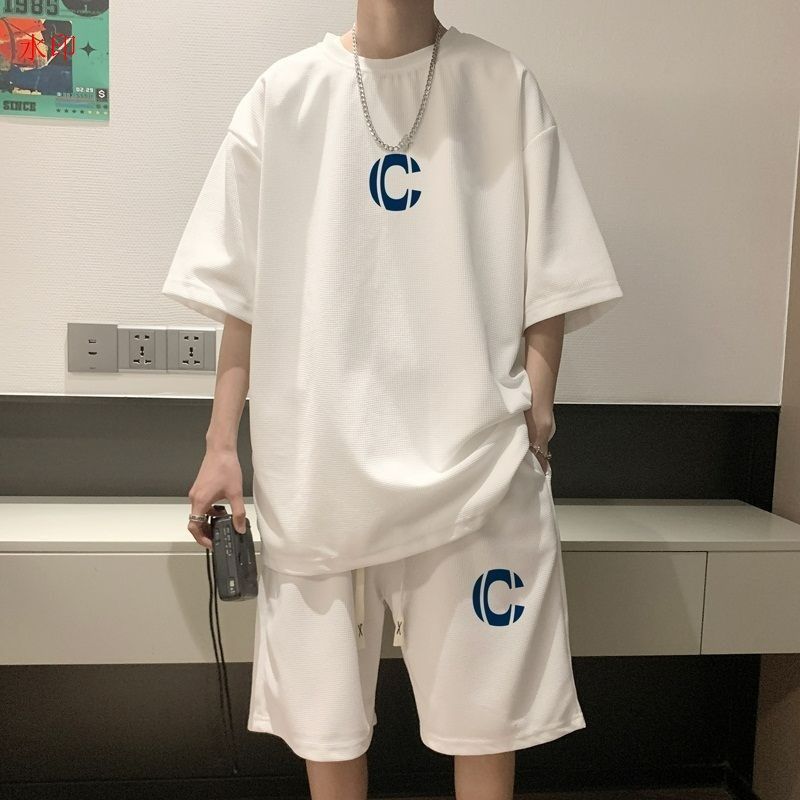 上下セット Tシャツ メンズ 半袖 ワッフル ハーフパンツ セットアップ 夏 ゆったり 韓国 ファッション ビッグTシャツ 上下 ショートパンツ ルームウェア 部屋着 運動着 ストリート ダンス