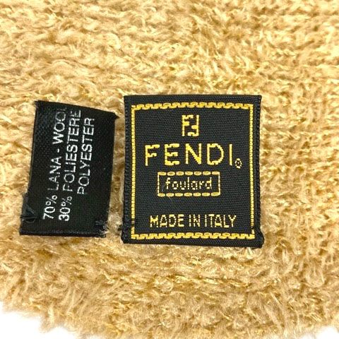 FENDI 黒 ストール イエロー刺繍 フェンディ FENDI マフラー ストール ウール混 ワンポイント