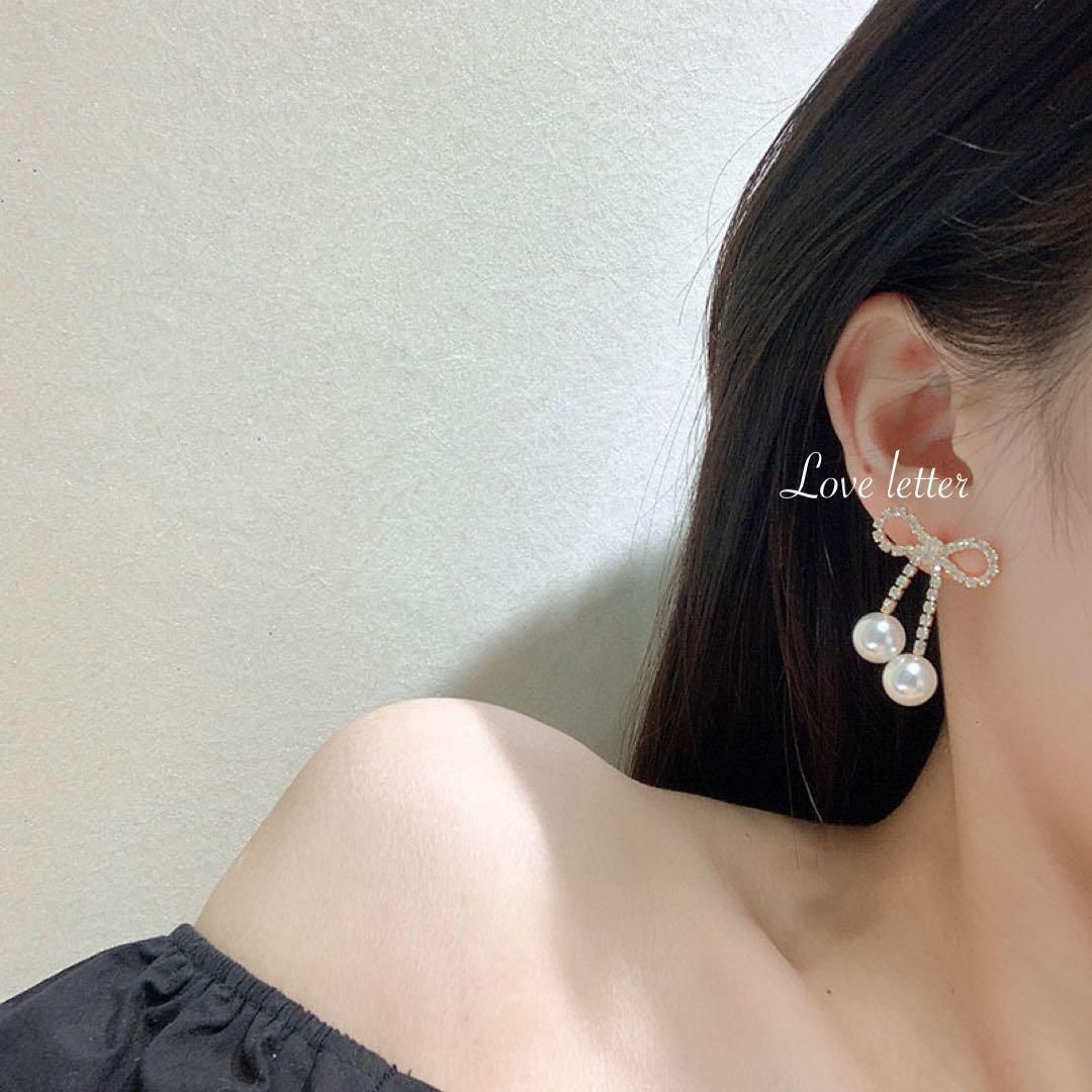 No.259A キラキラリボンピアス 韓国 IVEウォニョン着用 量産型