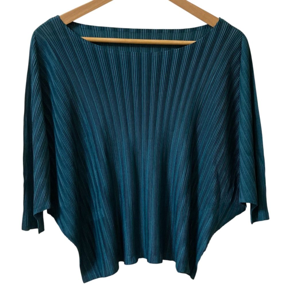 PLEATS PLEASE ISSEY MIYAKE プリーツプリーズ ドルマンスリーブ カットソー PP41-FK372 サイズ3 グリーン レディース 古着