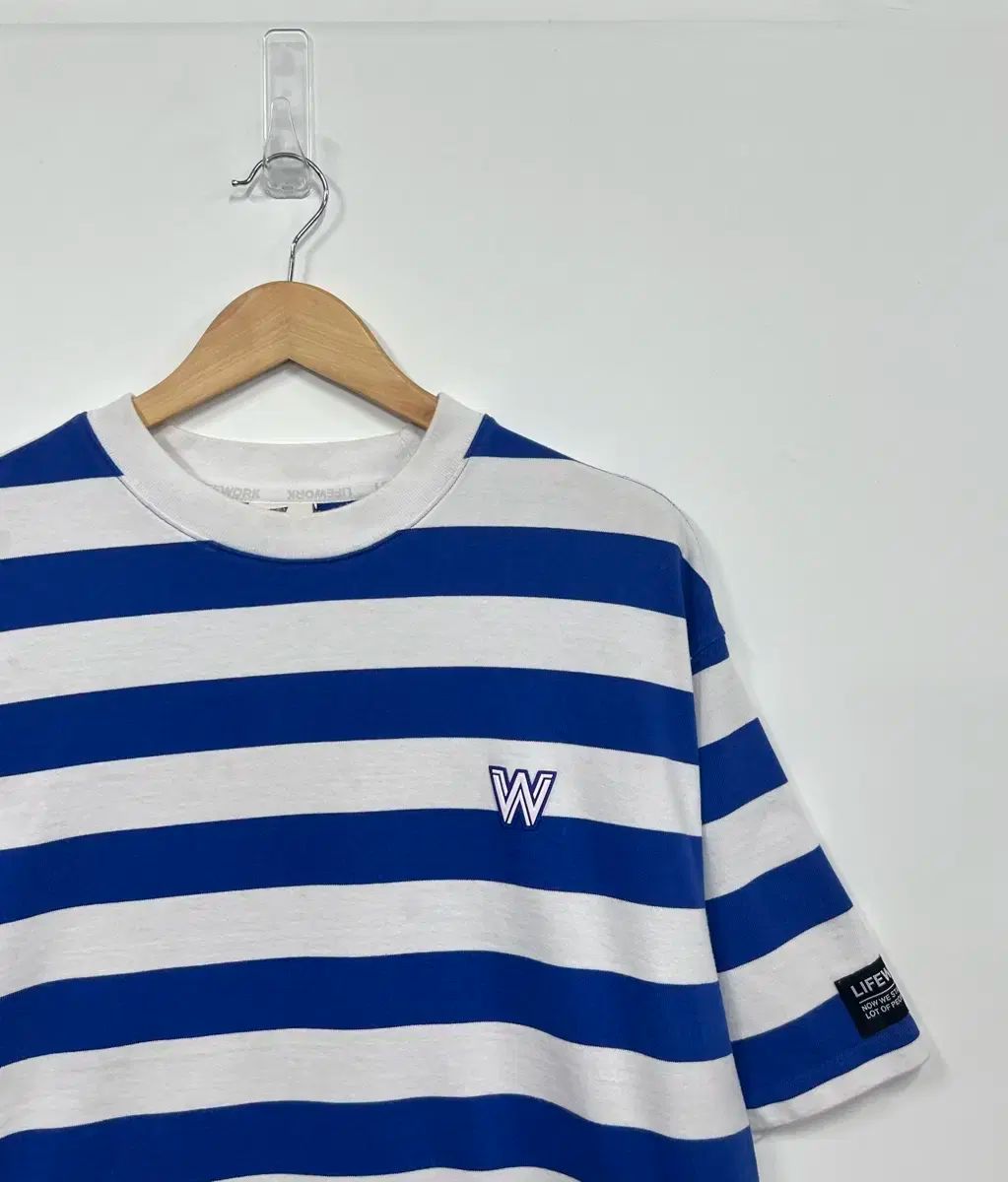 【韓国 Life Work】ビンテージストライプワイドフィットTシャツ Life Work(ライフウォーク) ストライプ つづり プリント 半袖 T