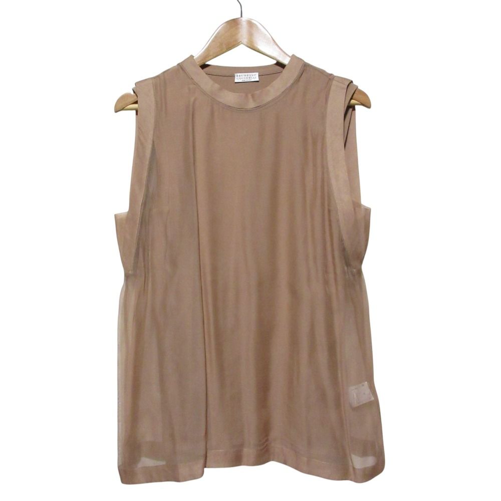 Brunello Cucinelli ブルネロクチネリ ノースリーブ レイヤード チュールカットソー M ブラウンベージュ レディース 古着