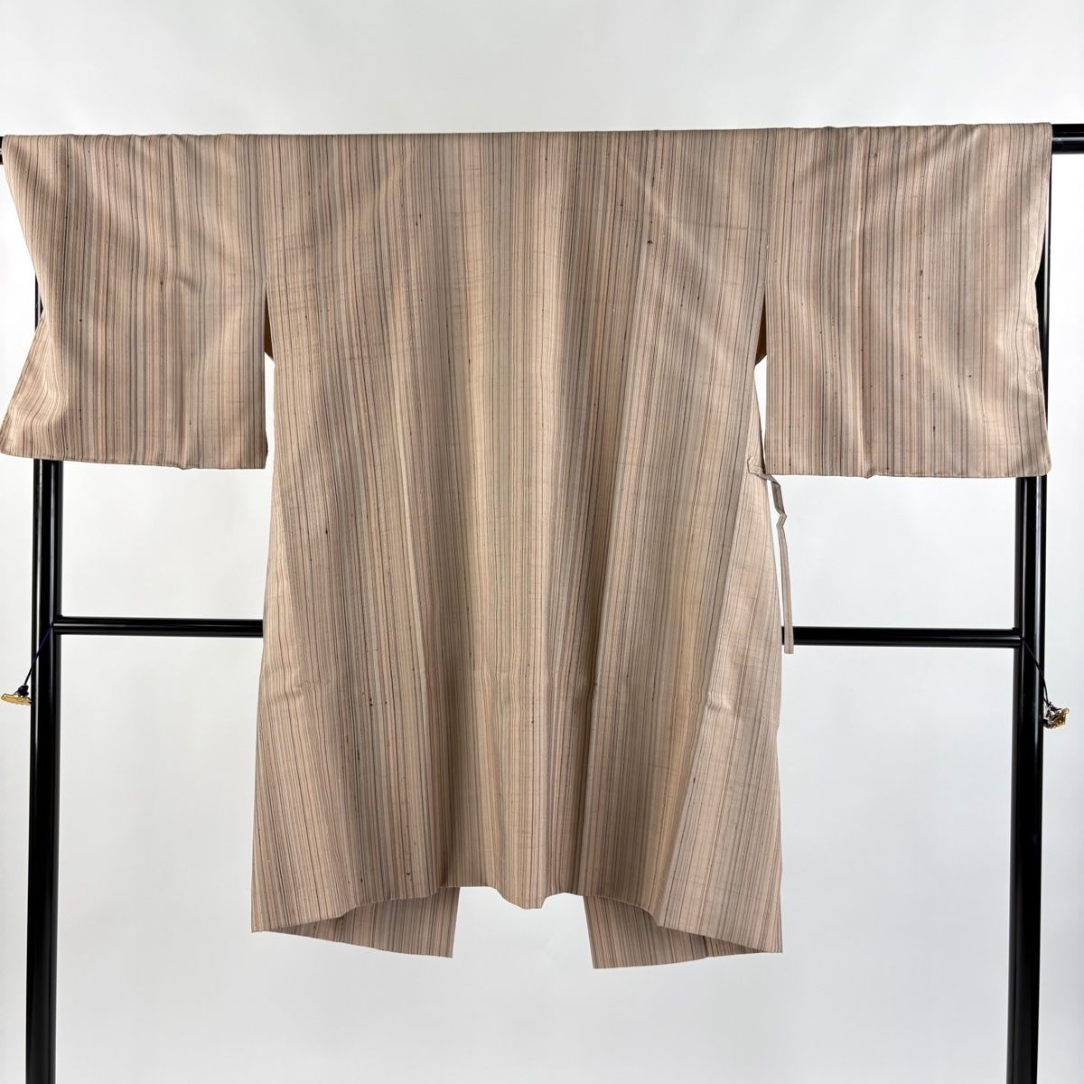 道中着 身丈104.5cm 裄丈69cm L 和装コート 紬地 縦縞 薄小豆 正絹 秀品