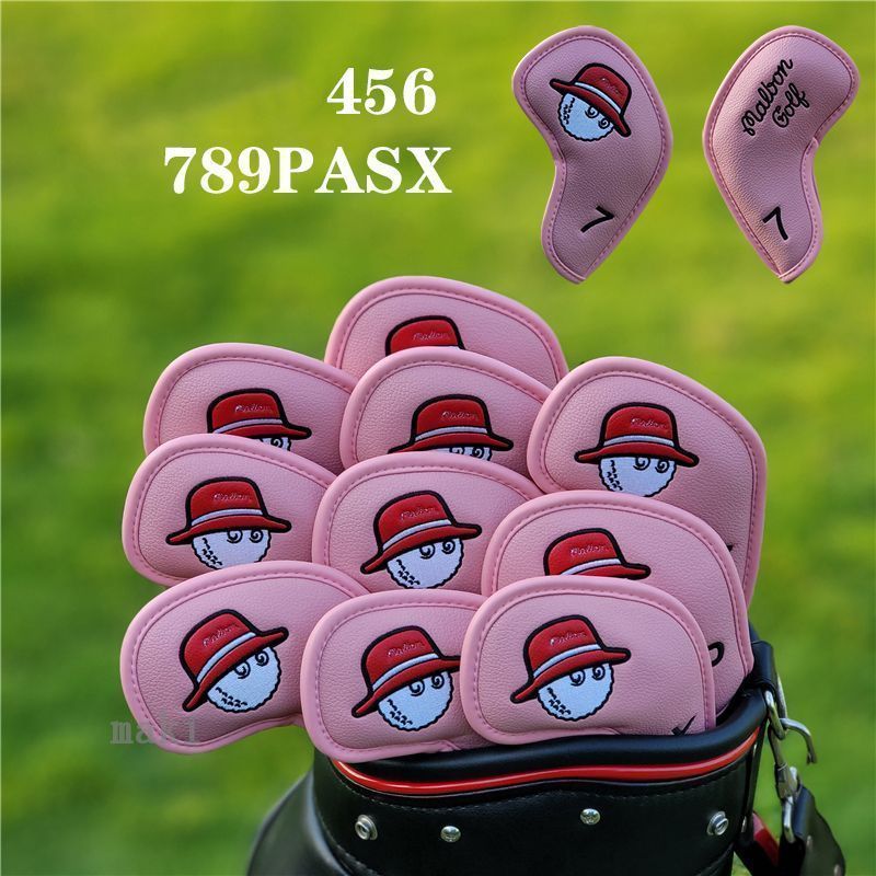 週末 Malbon ゴルフ クラブ カバー golf アイアンセット ゴルフヘッド 保護カバー 10点セット ピンク