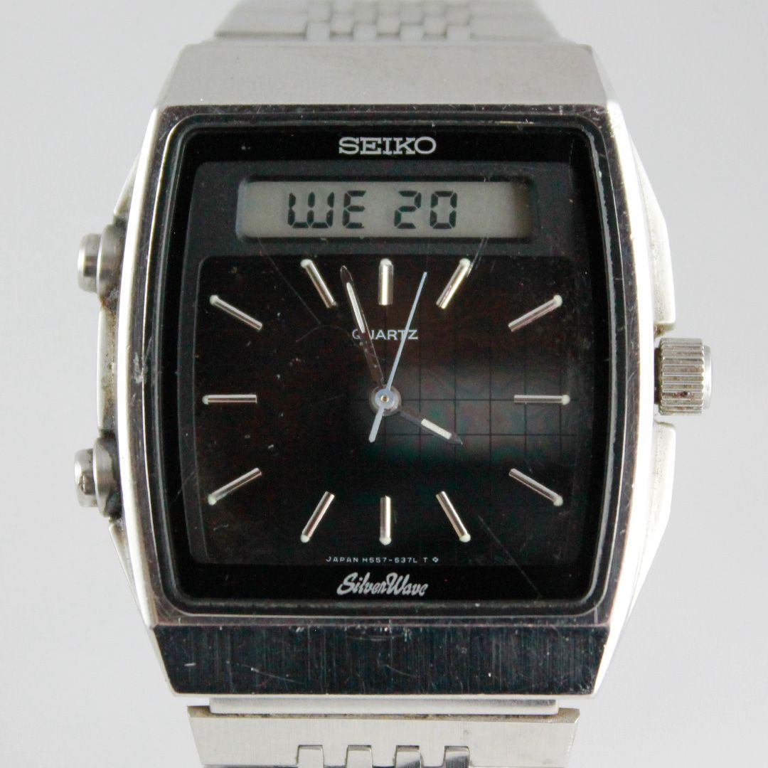 SEIKO SILVER WAVE H557-525A デジタルアナログ腕時計 RARE SEIKO 1983 H557-525A SILVER WAVE DIGITAL-ANALOG ALARM