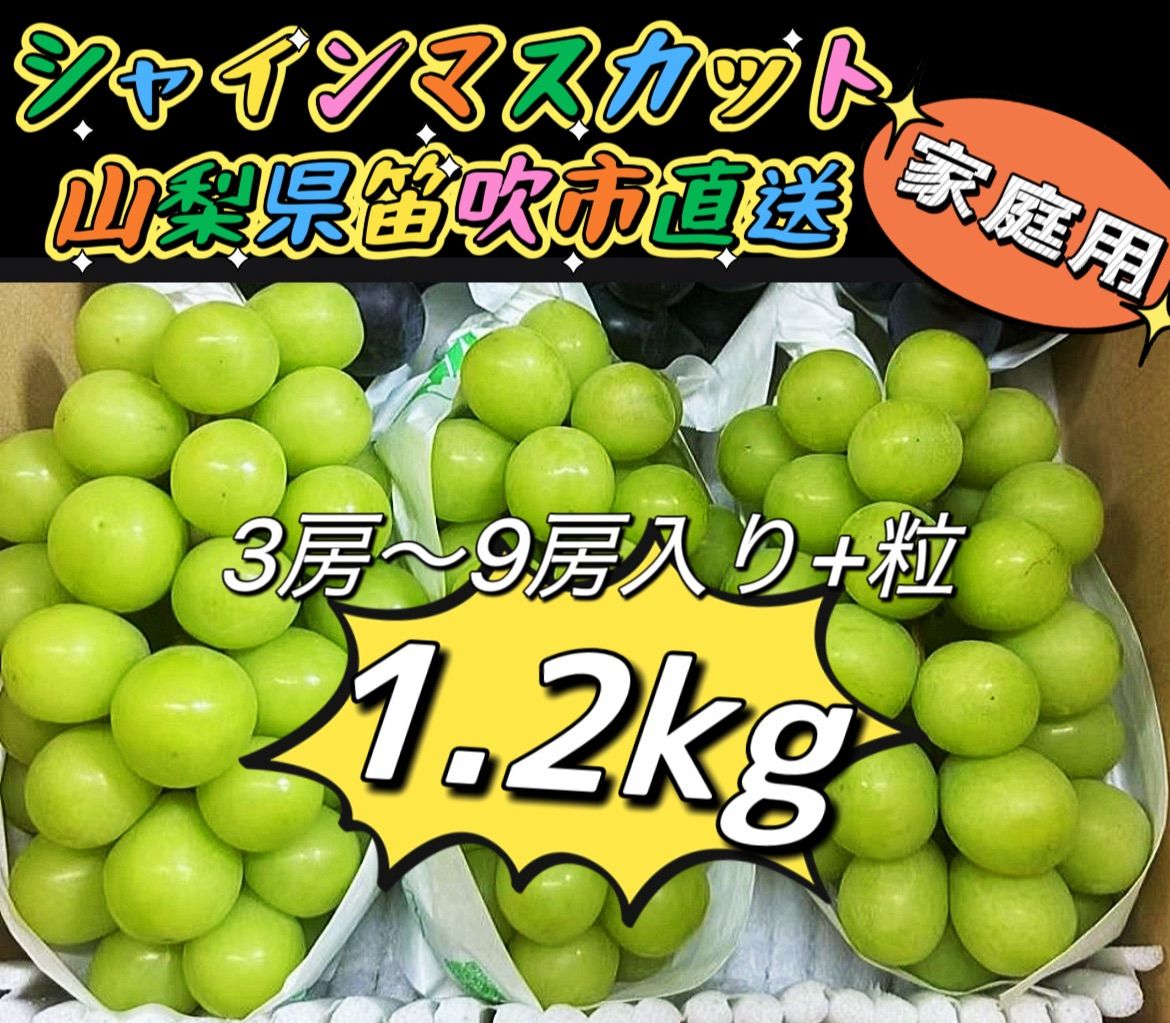 3セット限定❣️3パック(1.2kg)注文殺到❣️産地直送 ❣️100円引きクーポン配布中❣️数量限定❣️ぶどう生産量日本一山梨県産❣️ シャインマスカット❣️訳あり 常温便 北海道沖縄の方は480円の追加が必要❣️ - メルカリ