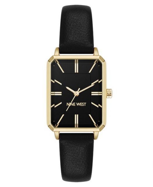 送料無料 ナインウェスト レディース 腕時計 アクセサリー Women s Quartz Petite Black Leather and G -Tone Watch 25mm Black G -Tone