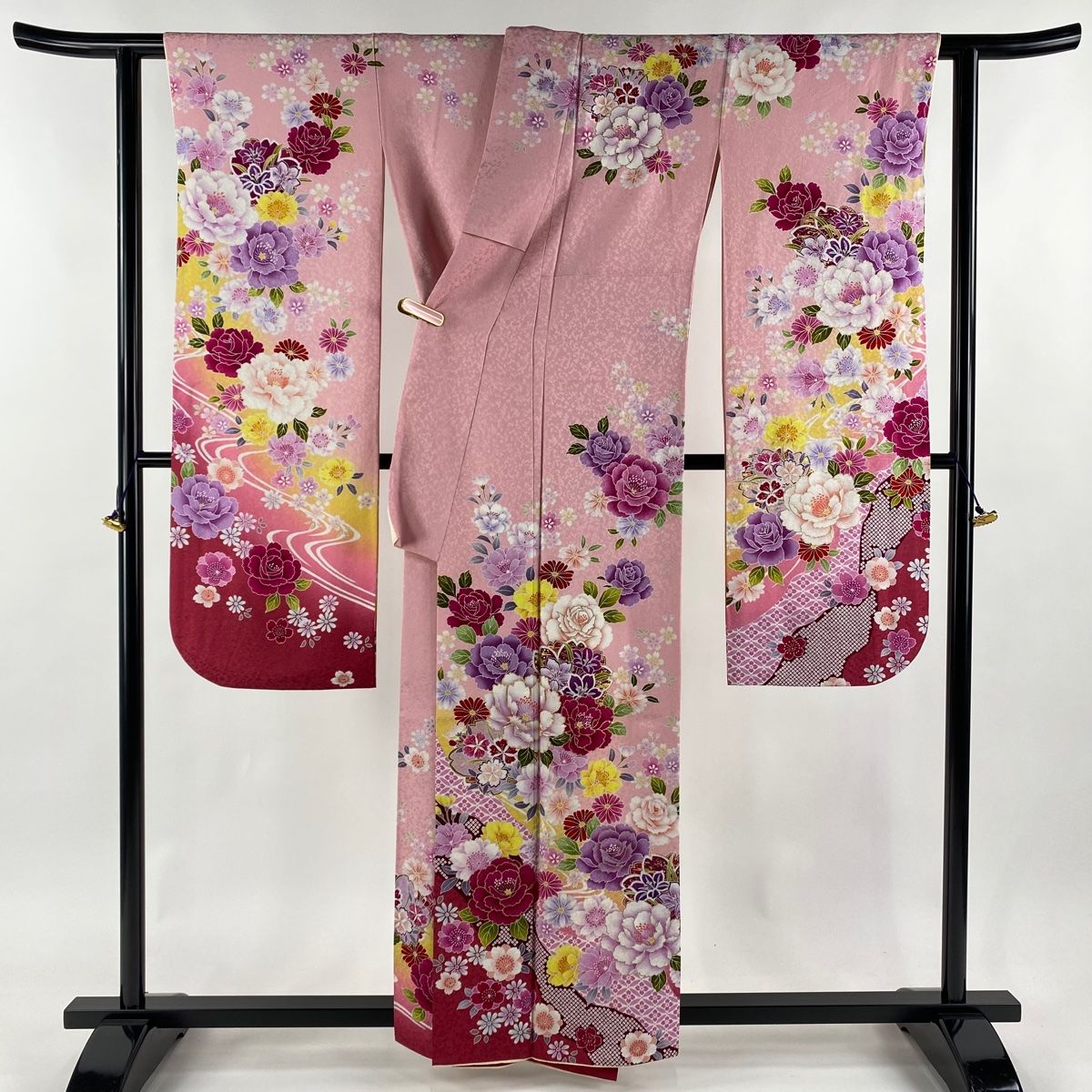 美品】 振袖 身丈164cm 裄丈68cm L ショップ 袷 桜 手鞠 金糸 染め分け