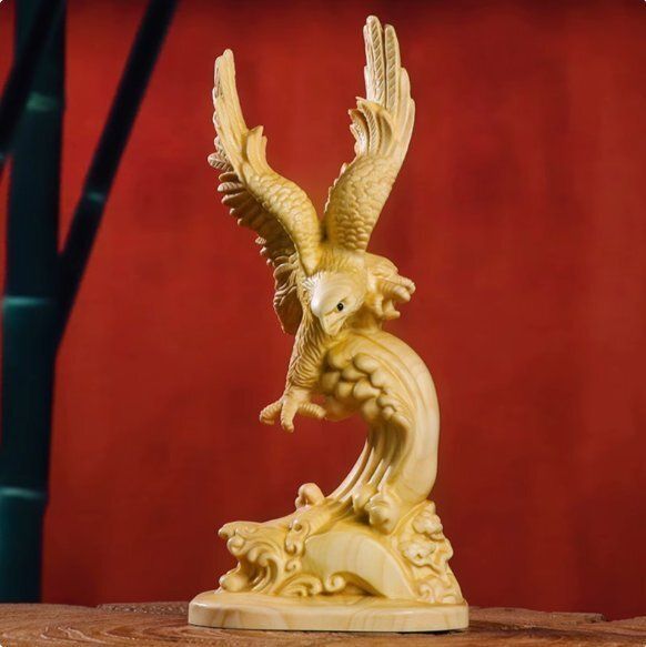 黄楊木彫り大展宏図鷹大鵬展翅工芸品家居書斎オフィス机上装飾置物