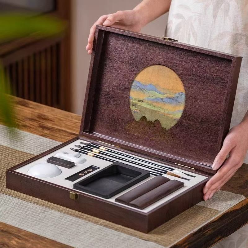 万里山河 ばんりさんが 文房四宝セット 書道初心者 啓蒙者向け入門用品 筆墨紙硯全套 ギフトボックス 贈り物に最適