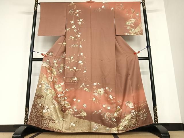 圧巻✨️総柄 本場結城紬 地機 薄いベージュ 少しわけあり 本場結城紬 縮