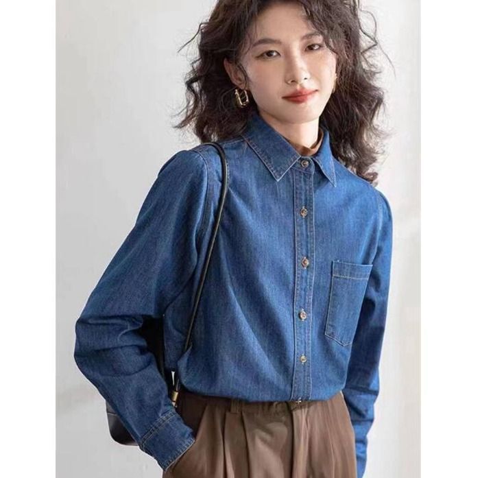 デニムシャツ ブラウス シャツ 長袖 t シャツ トップス レディース 長袖 前開き ゆったり カジュアル オフィス 大きいサイズ 着痩せ  春 夏 通勤 2way デニムシャツ ブラウス シャツ 長袖 t シャツ トップス