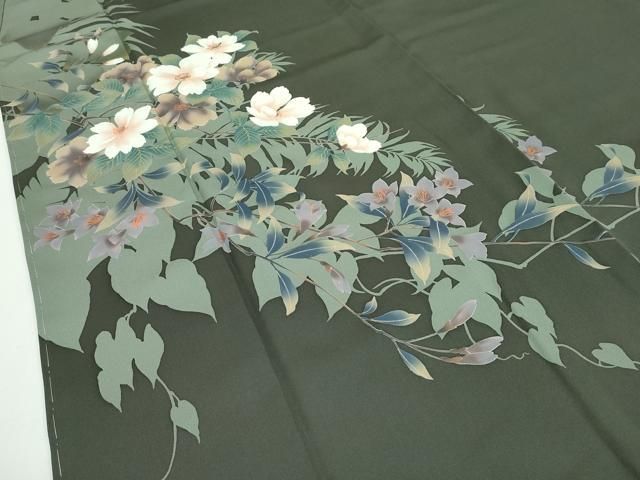 平和屋本店□極上 皇室デザイナー 中村乃武夫 訪問着 草花文 金彩 海松