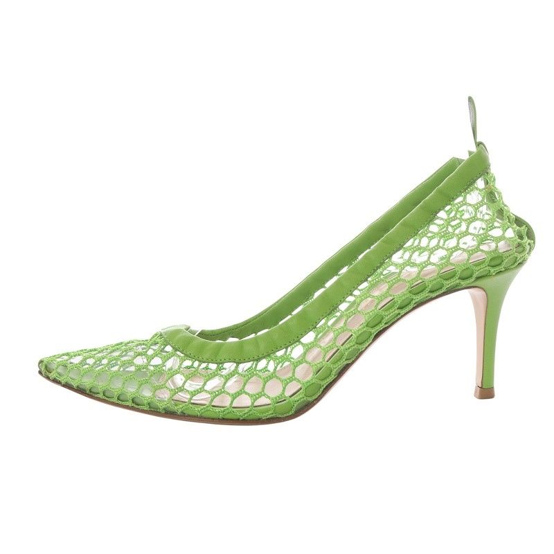 ジャンヴィトロッシ Gianvito Rossi ALISIA フィッシュネット パンプス ピンヒール ポインテッドトゥ 36 ミントグリーン |YO14