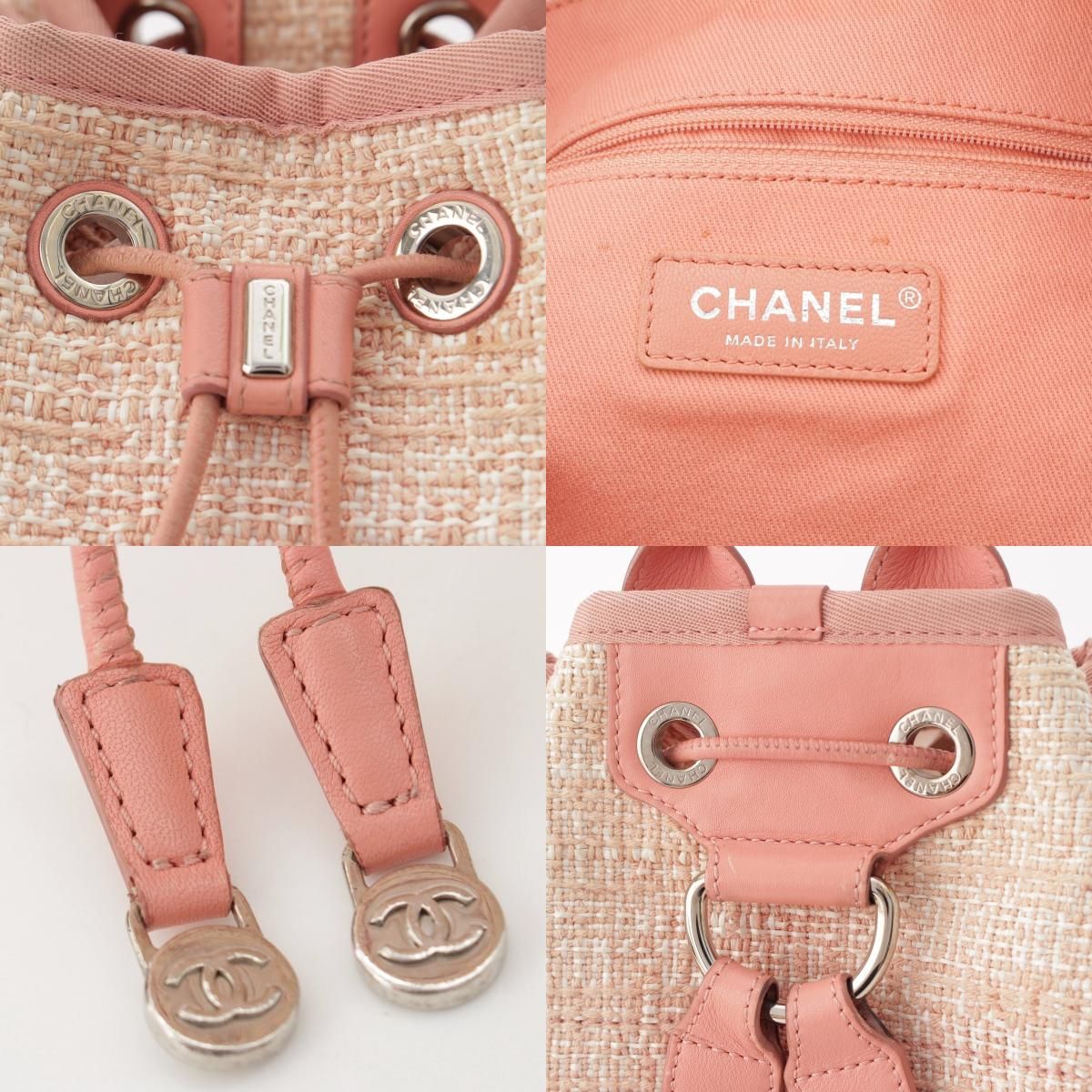 シャネル ドーヴィル ツイード ロゴ レザー チェーン リュック