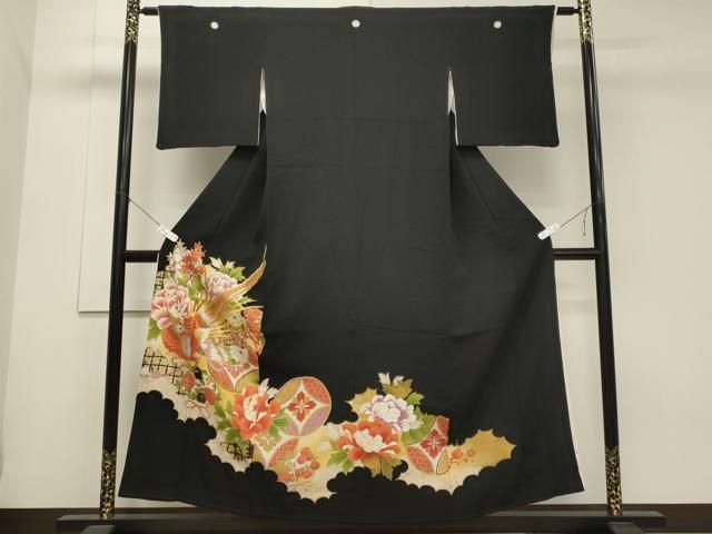 平和屋着物□豪華黒留袖 雲取り吉祥花文 金彩 正絹 逸品 AAAY7136fw