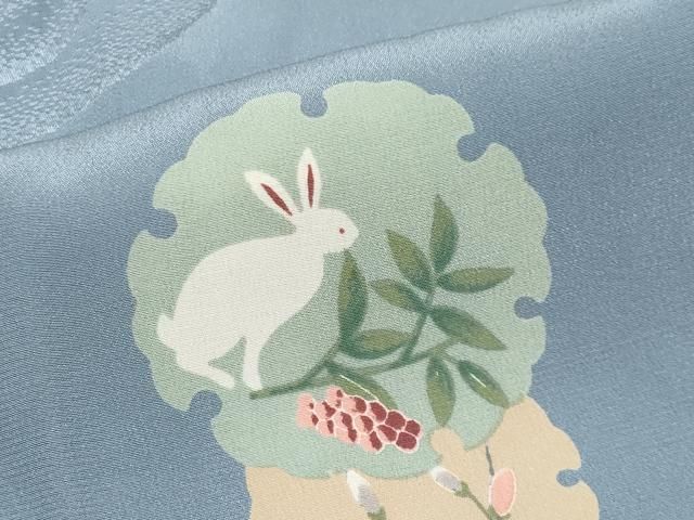 平和屋本店□上質な長襦袢 無双仕立て 雪輪兎草花文 湊鼠色地 逸品 未