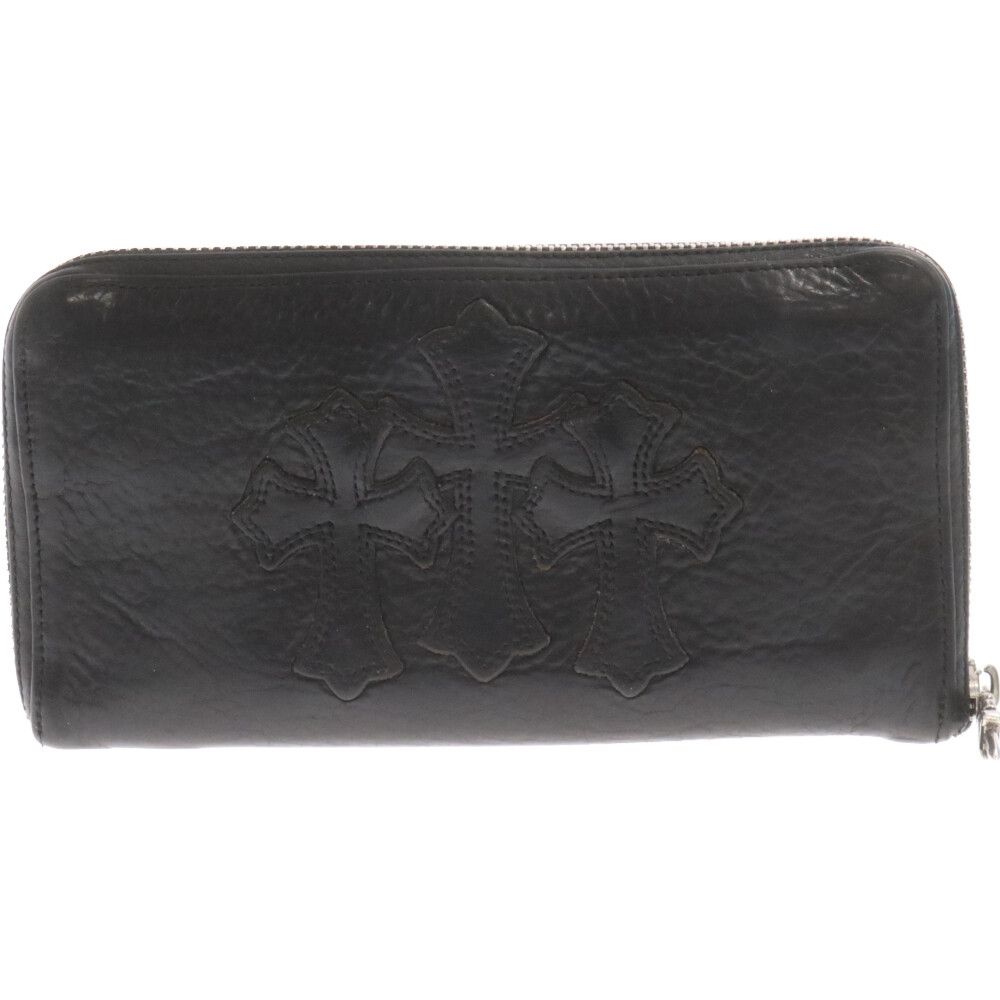 CHROME HEARTS (クロムハーツ) REC ZIP 3セメタリークロス ラウンドジップ レザーロングウォレット 長財布 ブラック/シルバー