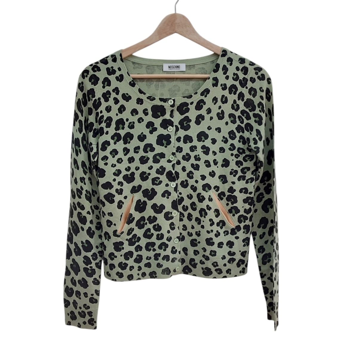MOSCHINO CHEAP&CHIC(モスキーノ チープ&シック) カーディガン サイズI 42 レディース - イエローグリーン×黒×ダークグリーン 長袖/シルク/カシミヤ/豹柄 MOSCHINO CHEAP&CHIC(モスキーノ チープ&シック) カーディガン サイズ