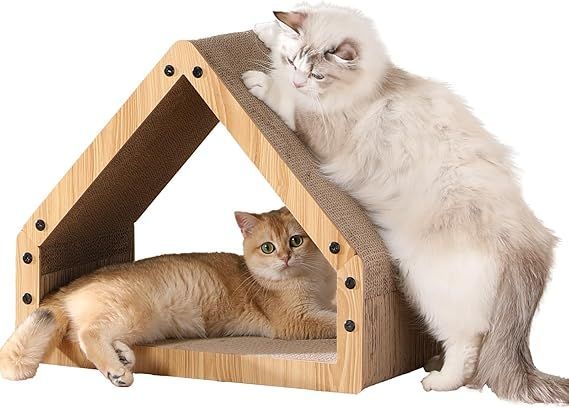 【在庫処分】FUKUMARU キャットスクラッチャーハウス、段ボールデザイン、41cm 面取り表面、最大耐荷重10kg