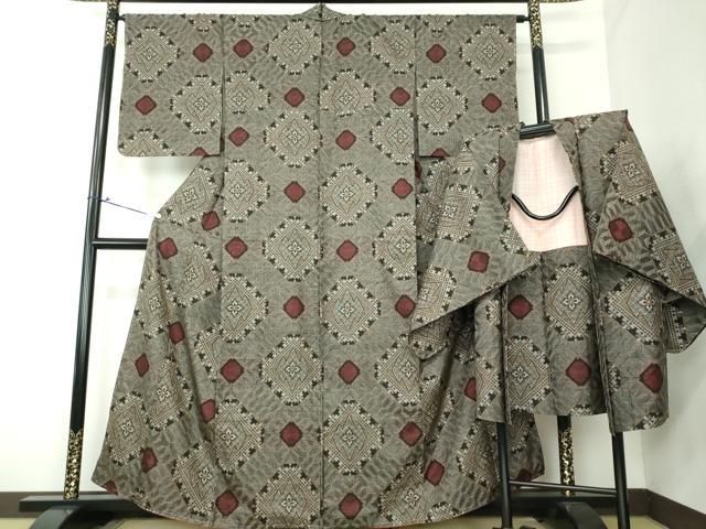 平和屋着物●アンティーク 大正ロマン 本場大島紬 龍郷絣 アンサンブル 花菱文 正絹 DAAV6863ps