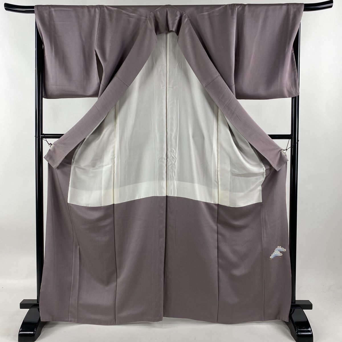 色留袖 身丈167cm 裄丈66.5cm M 袷 笠松 扇面 金彩 ぼかし 灰紫 正絹  